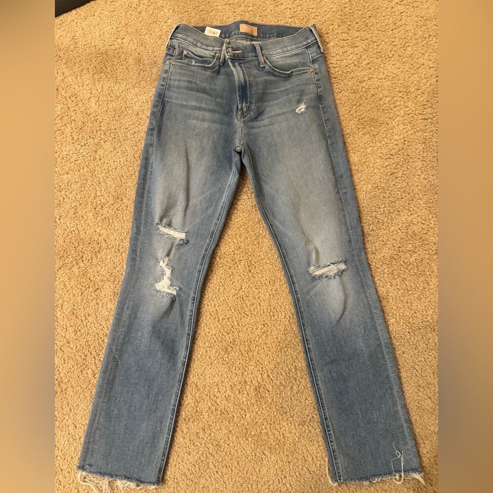 MOTHER Light Blue Distressed Skinny Jeans